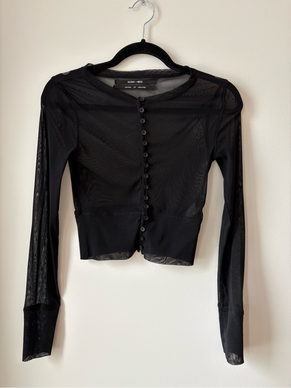 silence + noise Black Sheer Button-Up Crop Top